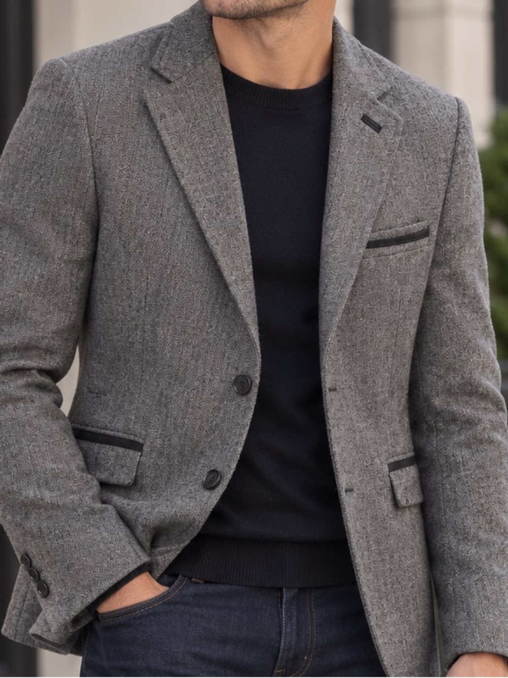 Gray Wool Herringbone Blazer - Classic Tailored Fit